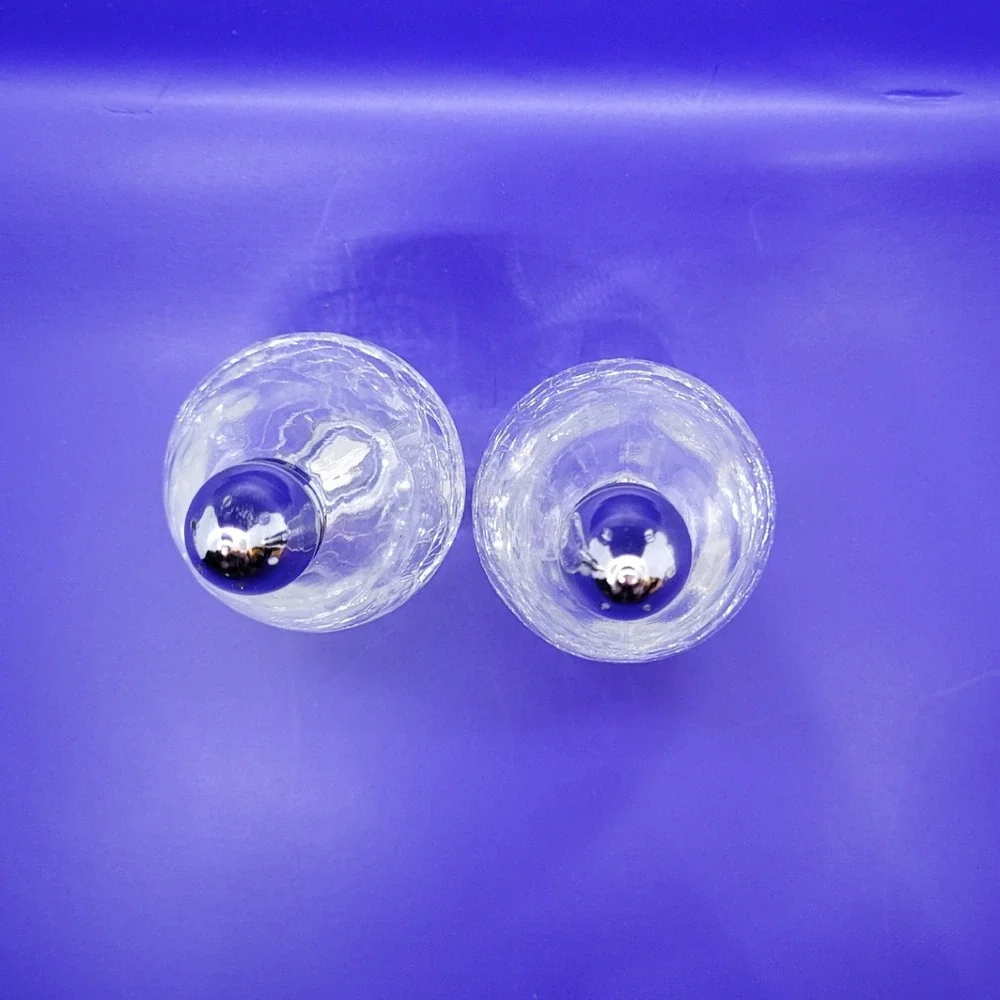 Vintage Irice Japan Crackle Glass Salt and Pepper Shakers Clear Mid Century‎ Set